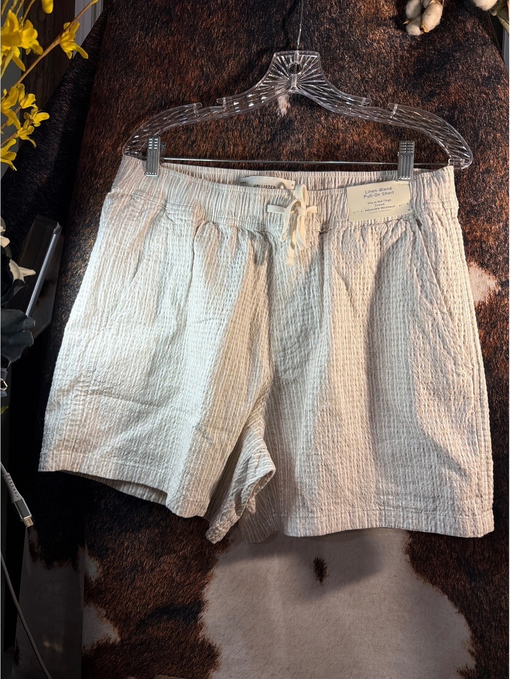 Hollister Linen-Blend Pull-On Shorts Medium Beige Casual Summer